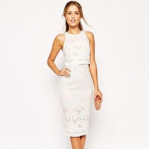 Asos Floral Lace Crop Top Midi Dress US 8